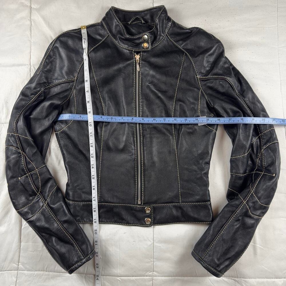 Bebe Y2K Black Leather Moto Jacket Contrast Stitch Biker - Picture 6 of 7